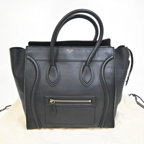 CELINE Logo Luggage Phantom Large Hand Tote Bag Leather Black Italy 25FB816 - Picture 1 of 16